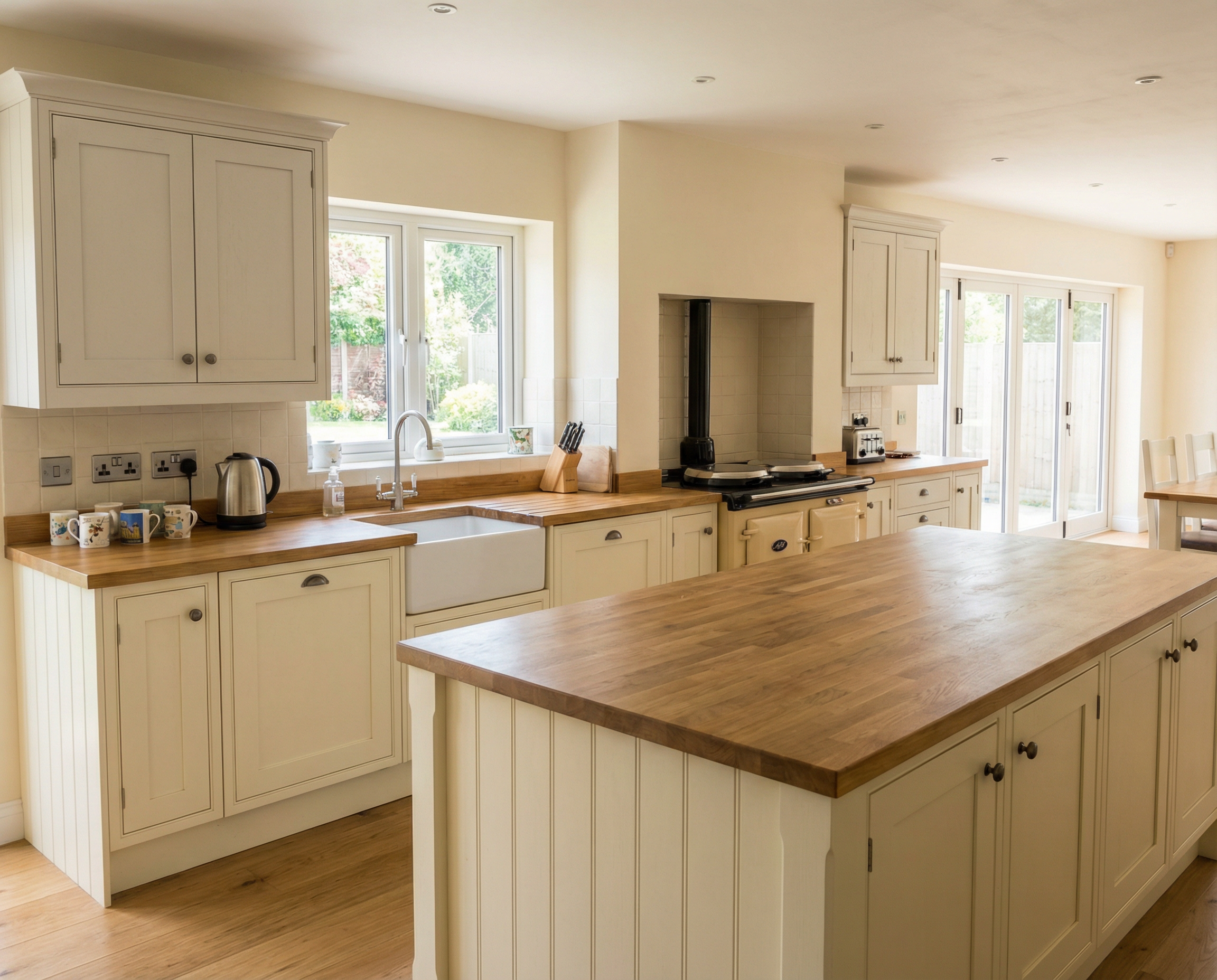Wide shot of cottage kitchen