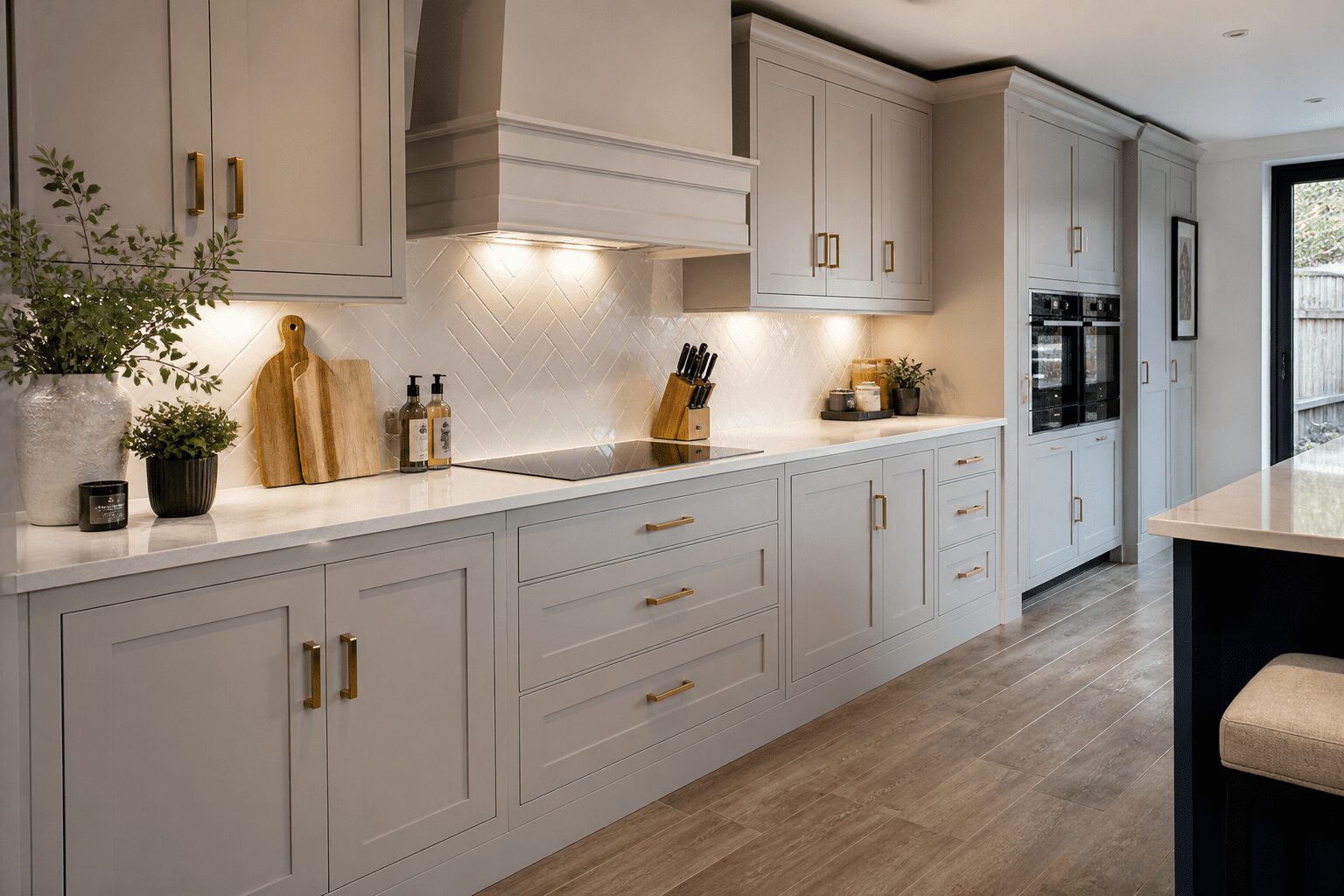 Freshly painted kitchen cabinets